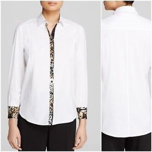 NWT BASLER women white button up shirt w animal print trim size 46
